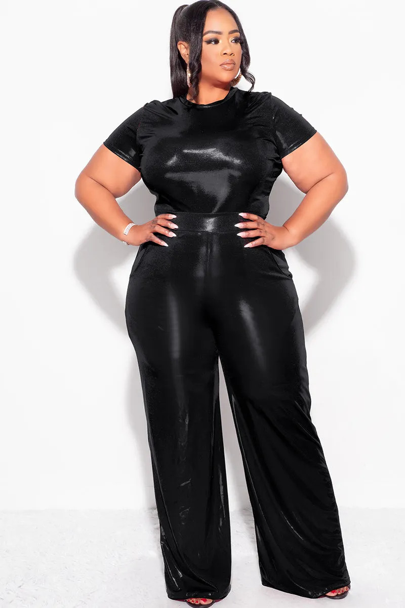 Final Sale Plus Size 2pc Crop Top & Palazzo Pant Set in Black