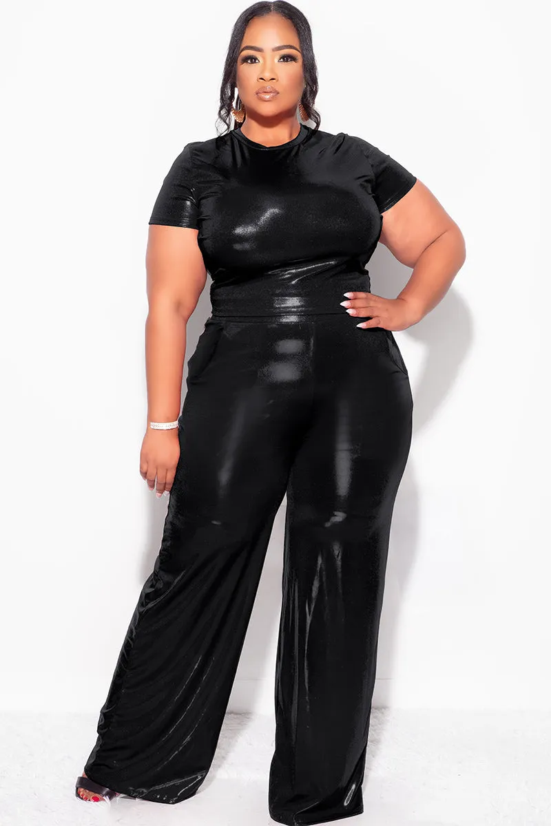 Final Sale Plus Size 2pc Crop Top & Palazzo Pant Set in Black