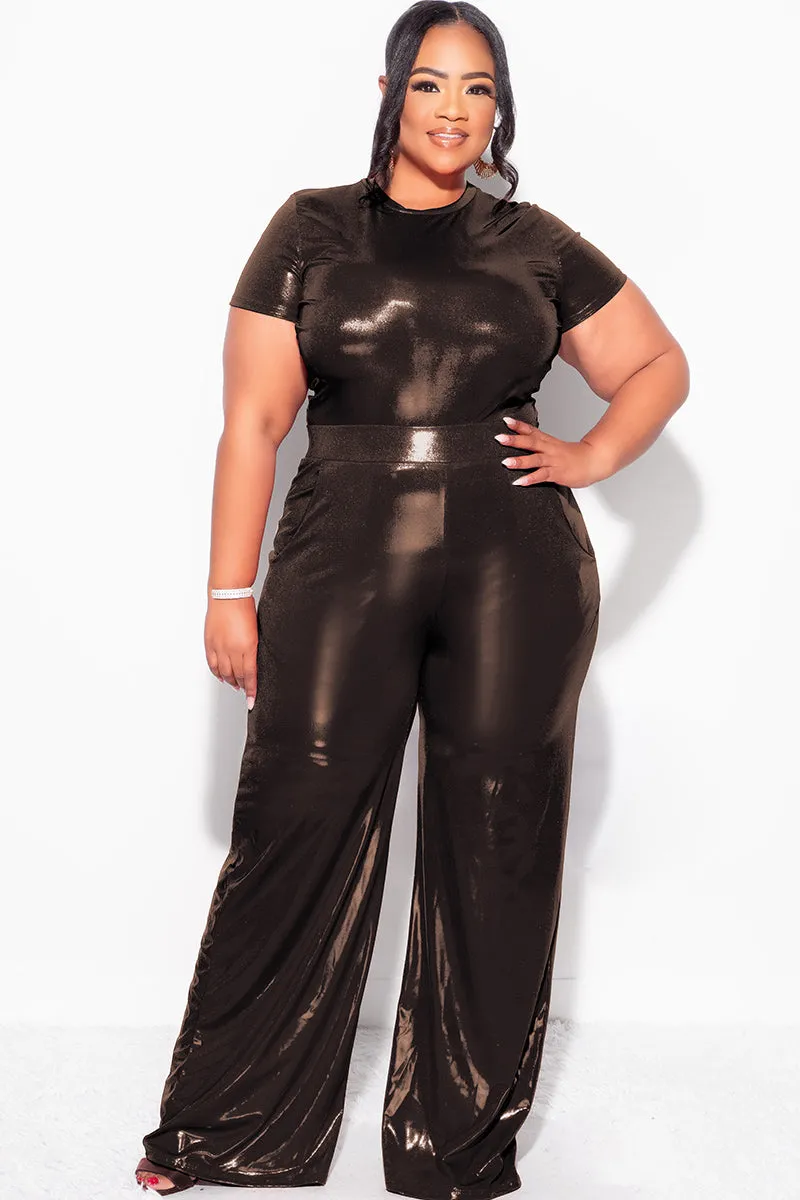 Final Sale Plus Size 2pc Crop Top & Palazzo Pant Set in Bronze