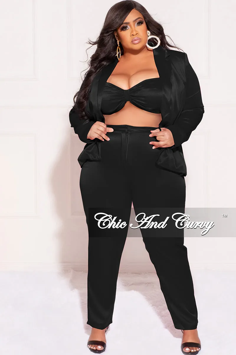 Final Sale Plus Size 3pc (Blazer, Tube Top & Pants) Set in Black