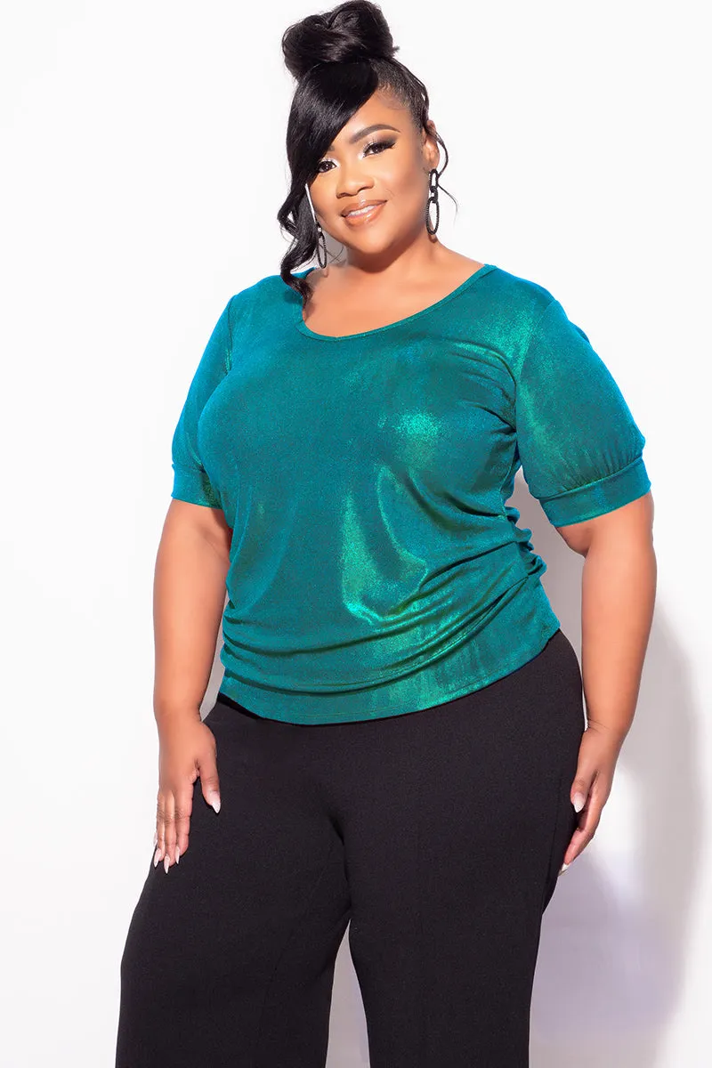 Final Sale Plus Size Blouse in Metallic Hunter Green