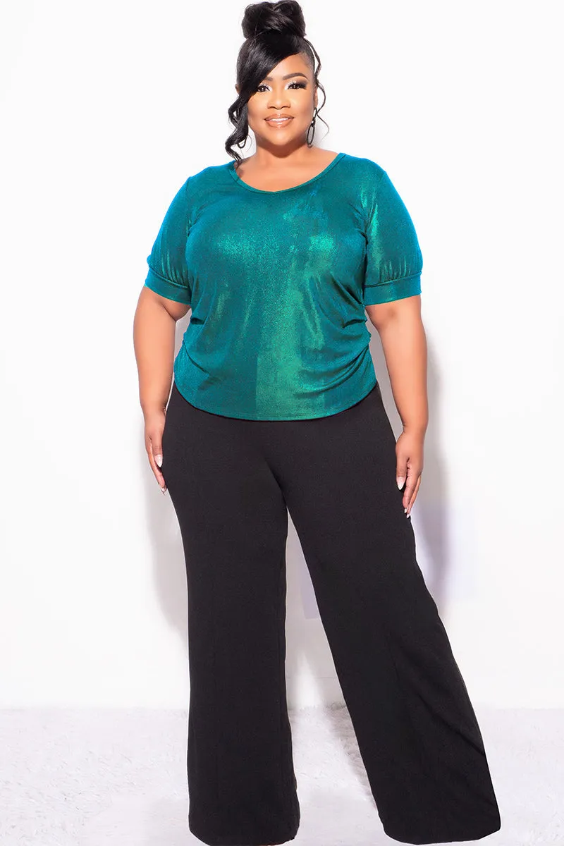 Final Sale Plus Size Blouse in Metallic Hunter Green