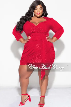 Final Sale Plus Size Bodycon V-Neck Long Sleeve Confetti Dot Knit Sequin Dress in Red Final Sale Plus Size Bodycon V-Neck Long Sleeve Confetti Dot Knit Sequin Dress in Red