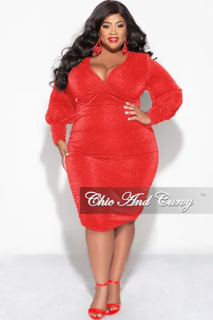 Final Sale Plus Size Bodycon with Ruched On The Side In Red Glitter Final Sale Plus Size Bodycon with Ruched On The Side In Red Glitter