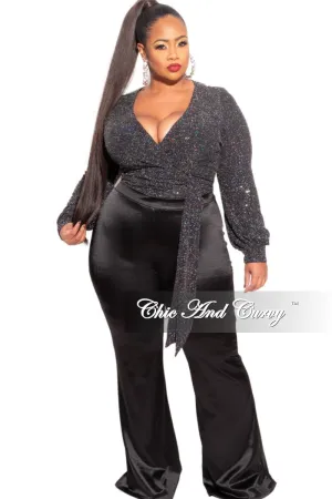 Final Sale Plus Size Bodysuit in Black Iridescent Faux Sequin & Silver Glitter Final Sale Plus Size Bodysuit in Black Iridescent Faux Sequin & Silver Glitter