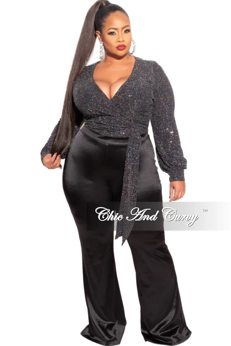 Final Sale Plus Size Bodysuit in Black Iridescent Faux Sequin & Silver Glitter