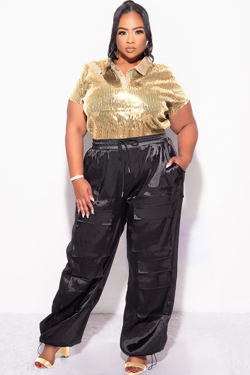 Final Sale Plus Size Collar Sequin Top in Gold