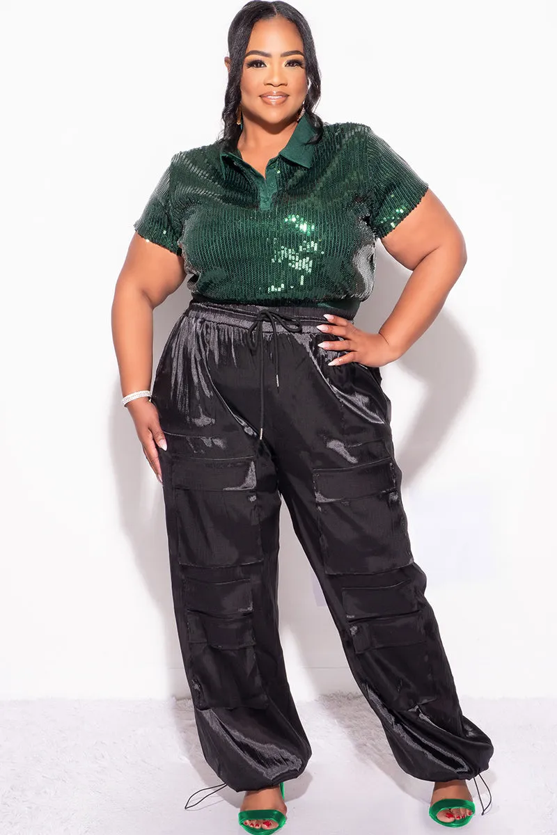 Final Sale Plus Size Collar Sequin Top in Green