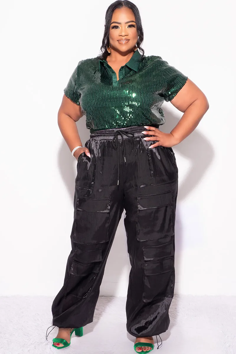 Final Sale Plus Size Collar Sequin Top in Green