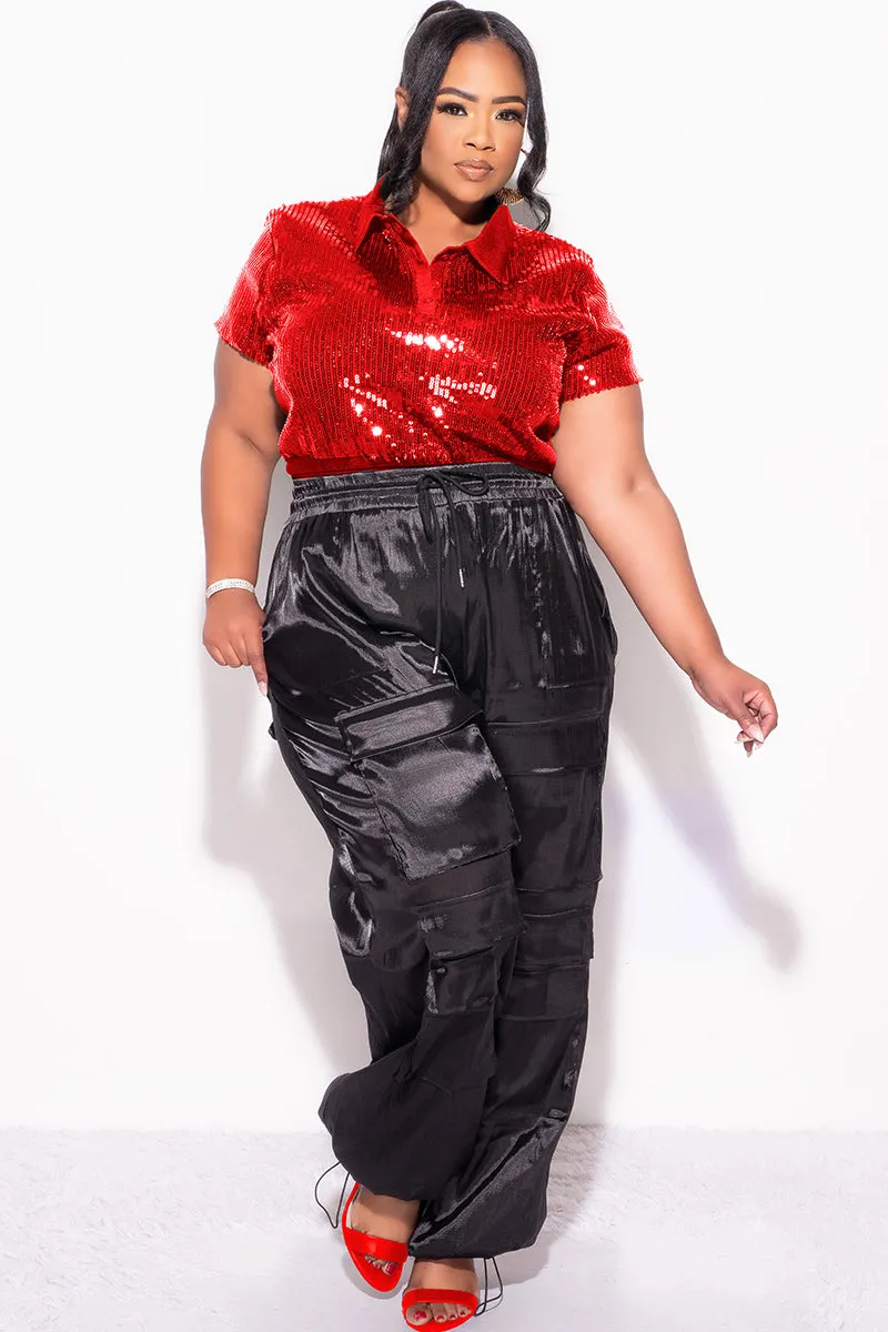 Final Sale Plus Size Collar Sequin Top in Red
