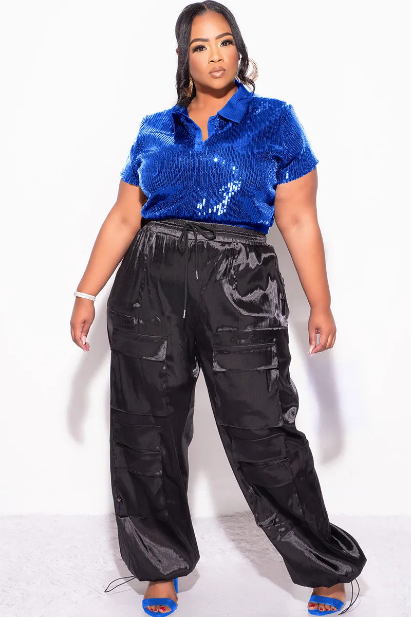 Final Sale Plus Size Collar Sequin Top in Royal Blue