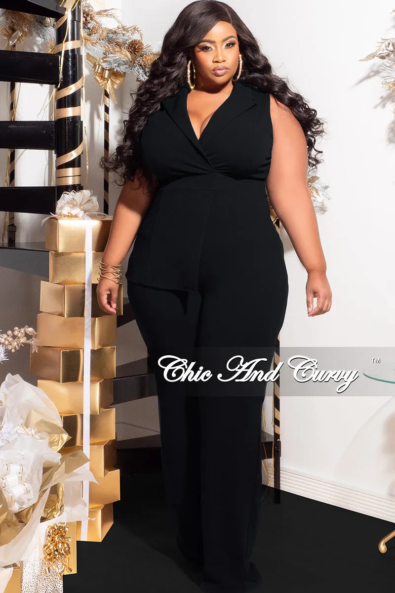 Final Sale Plus Size Collar Sleeveless Jumpsuit in Black