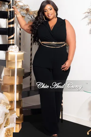 Final Sale Plus Size Collar Sleeveless Jumpsuit in Black Final Sale Plus Size Collar Sleeveless Jumpsuit in Black