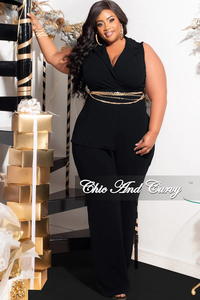 Final Sale Plus Size Collar Sleeveless Jumpsuit in Black