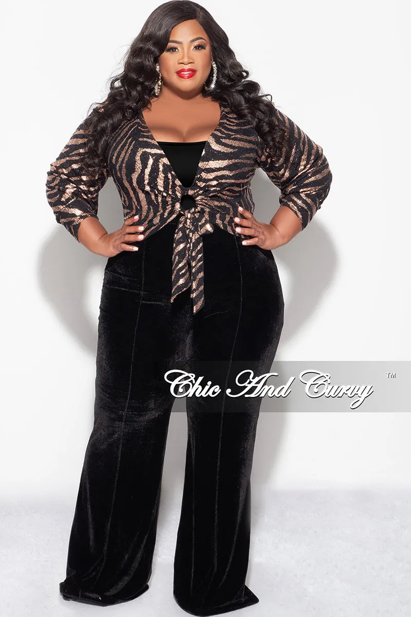 Final Sale Plus Size Crop Top with Cutout  in Black and Bronze Print