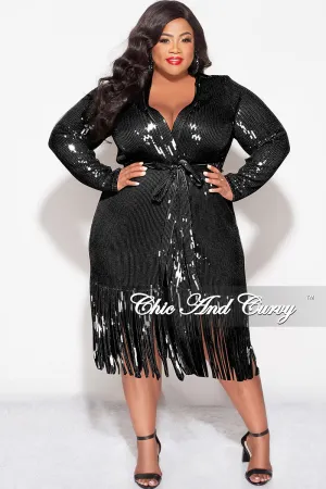 Final Sale Plus Size Faux Sequin Duster with Belt in Black Final Sale Plus Size Faux Sequin Duster with Belt in Black