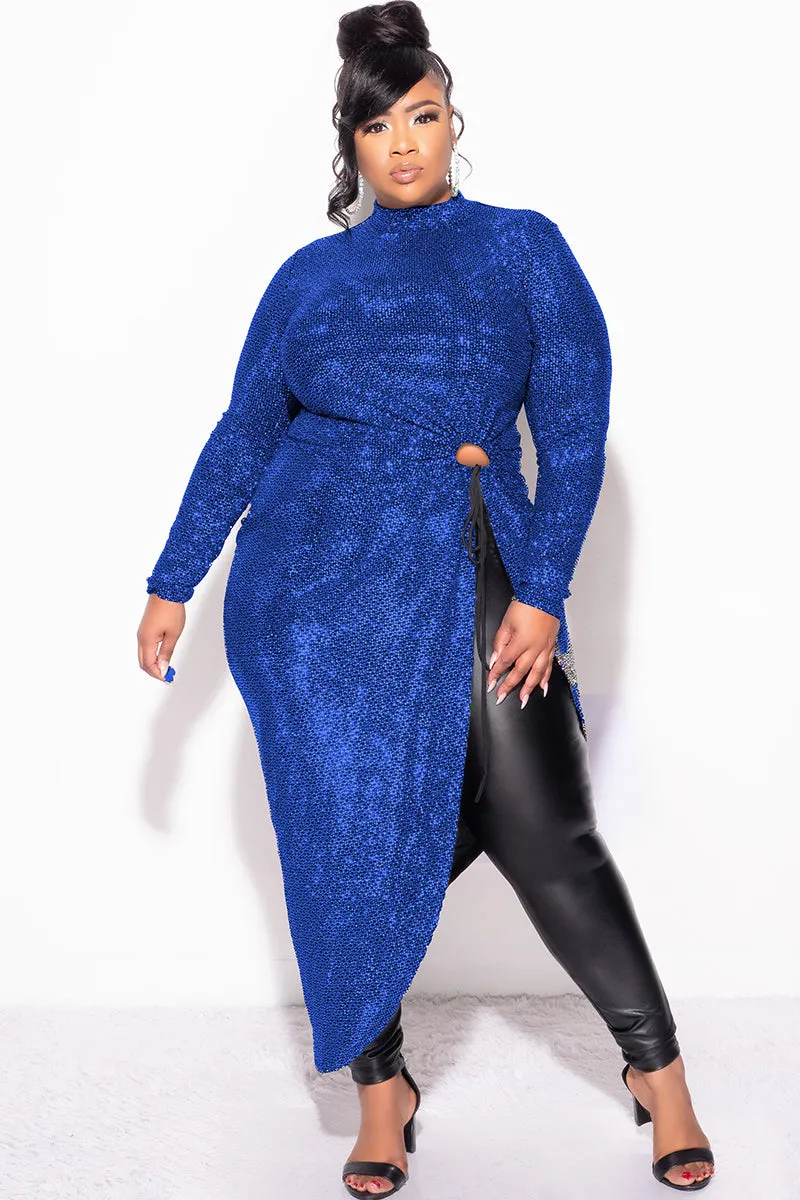 Final Sale Plus Size Faux Sequin Hologram Top in Blue