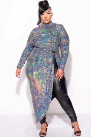 Final Sale Plus Size Faux Sequin Hologram Top in Silver Final Sale Plus Size Faux Sequin Hologram Top in Silver