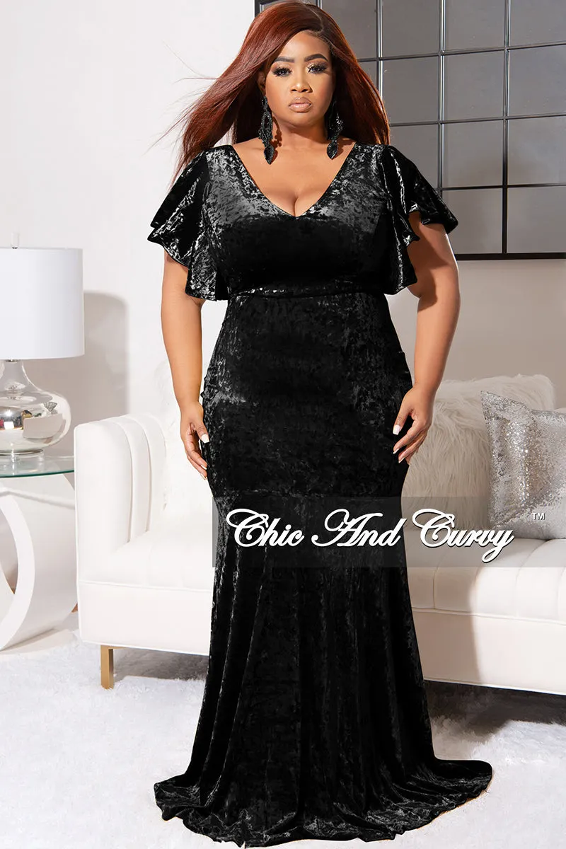Final Sale Plus Size Faux Wrap Sleeves Gown Velvet in Black