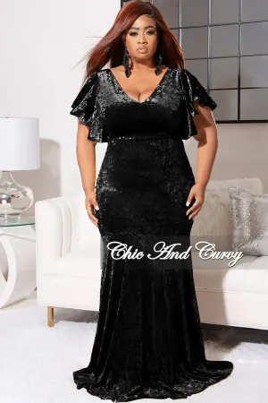 Final Sale Plus Size Faux Wrap Sleeves Gown Velvet in Black Final Sale Plus Size Faux Wrap Sleeves Gown Velvet in Black