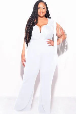 Final Sale Plus Size Fringe Shoulder Faux Wrap Sequin Jumpsuit Ivory Final Sale Plus Size Fringe Shoulder Faux Wrap Sequin Jumpsuit Ivory