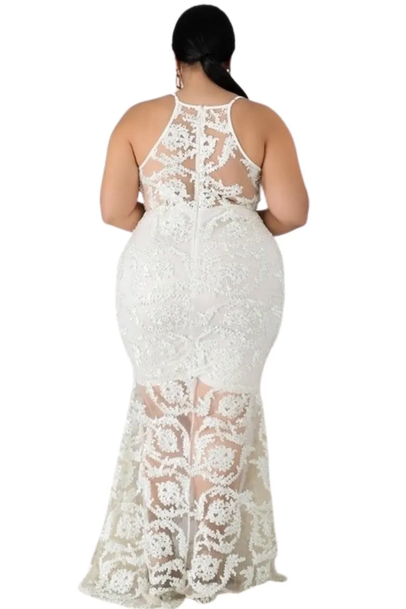 Final Sale Plus Size Gown with Deep V and Mermaid Bottom in Ivory