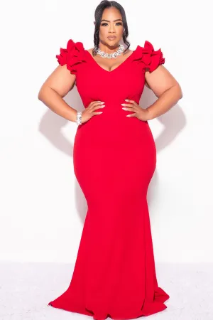 Final Sale Plus Size Gown with Layered Sleeves in Solid Red (Non-Glitter Fabric) Final Sale Plus Size Gown with Layered Sleeves in Solid Red (Non-Glitter Fabric)