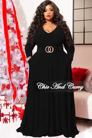 Final Sale Plus Size Long Sleeve Gown with V-Neck in Black Final Sale Plus Size Long Sleeve Gown with V-Neck in Black