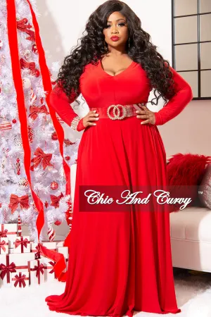 Final Sale Plus Size Long Sleeve Gown with V-Neck in Red Final Sale Plus Size Long Sleeve Gown with V-Neck in Red