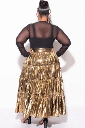 Final Sale Plus Size Maxi Tiered Skirt in Metallic Gold Final Sale Plus Size Maxi Tiered Skirt in Metallic Gold