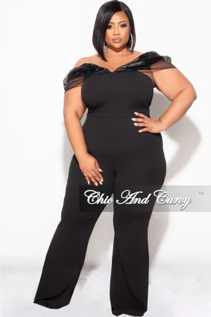 Final Sale Plus Size Mesh Off The Shoulder Plus Size Jumpsuit in Black Final Sale Plus Size Mesh Off The Shoulder Plus Size Jumpsuit in Black