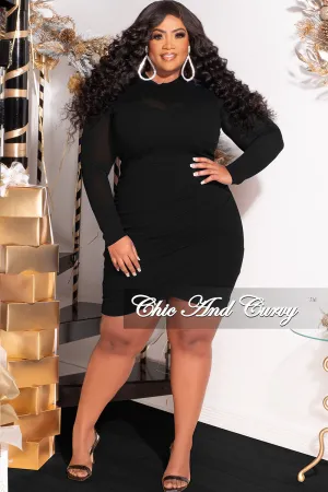 Final Sale Plus Size Mesh Top BodyCon Dress in Black Final Sale Plus Size Mesh Top BodyCon Dress in Black