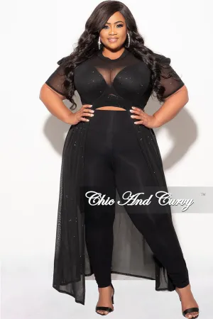 Final Sale Plus Size Mesh Top with Train in Black Glitter Final Sale Plus Size Mesh Top with Train in Black Glitter