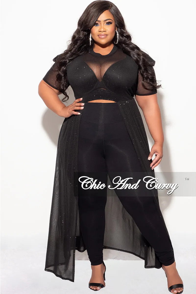 Final Sale Plus Size Mesh Top with Train in Black Glitter