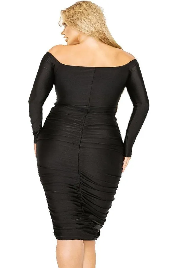 Final Sale Plus Size Off the Shoulder Midi BodyCon Dress in Black