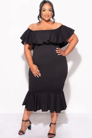 Final Sale Plus Size Off the Shoulder Ruffle Dress in Black Final Sale Plus Size Off the Shoulder Ruffle Dress in Black