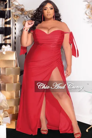 Final Sale Plus Size Off the Shoulder Tie Gown Dress in Red Final Sale Plus Size Off the Shoulder Tie Gown Dress in Red