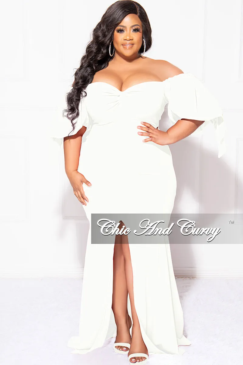Final Sale Plus Size Puffy Sleeve Gown with Front Slit in Ivory