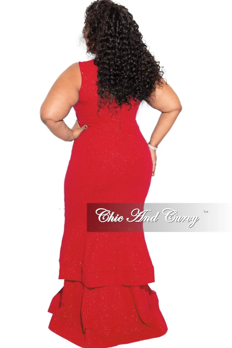Final Sale Plus Size Ruffle Bottom Glitter Maxi Dress in Red