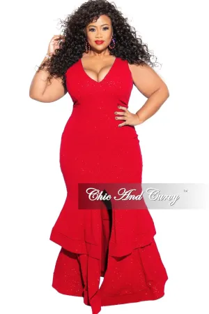 Final Sale Plus Size Ruffle Bottom Glitter Maxi Dress in Red Final Sale Plus Size Ruffle Bottom Glitter Maxi Dress in Red