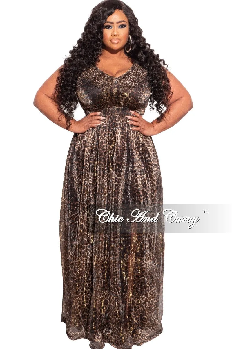 Final Sale Plus Size Ruffled V-neck Chiffon Gown in Cheetah Print