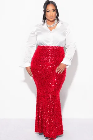 Final Sale Plus Size Sequin Skirt in Red Final Sale Plus Size Sequin Skirt in Red