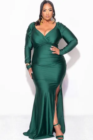 Final Sale Plus Size Shiny Faux Wrap Off the Shoulder Grown in Green Final Sale Plus Size Shiny Faux Wrap Off the Shoulder Grown in Green