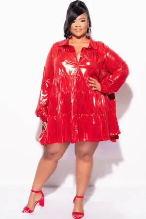 Final Sale Plus Size Shirt Dress in Metallic Red Final Sale Plus Size Shirt Dress in Metallic Red