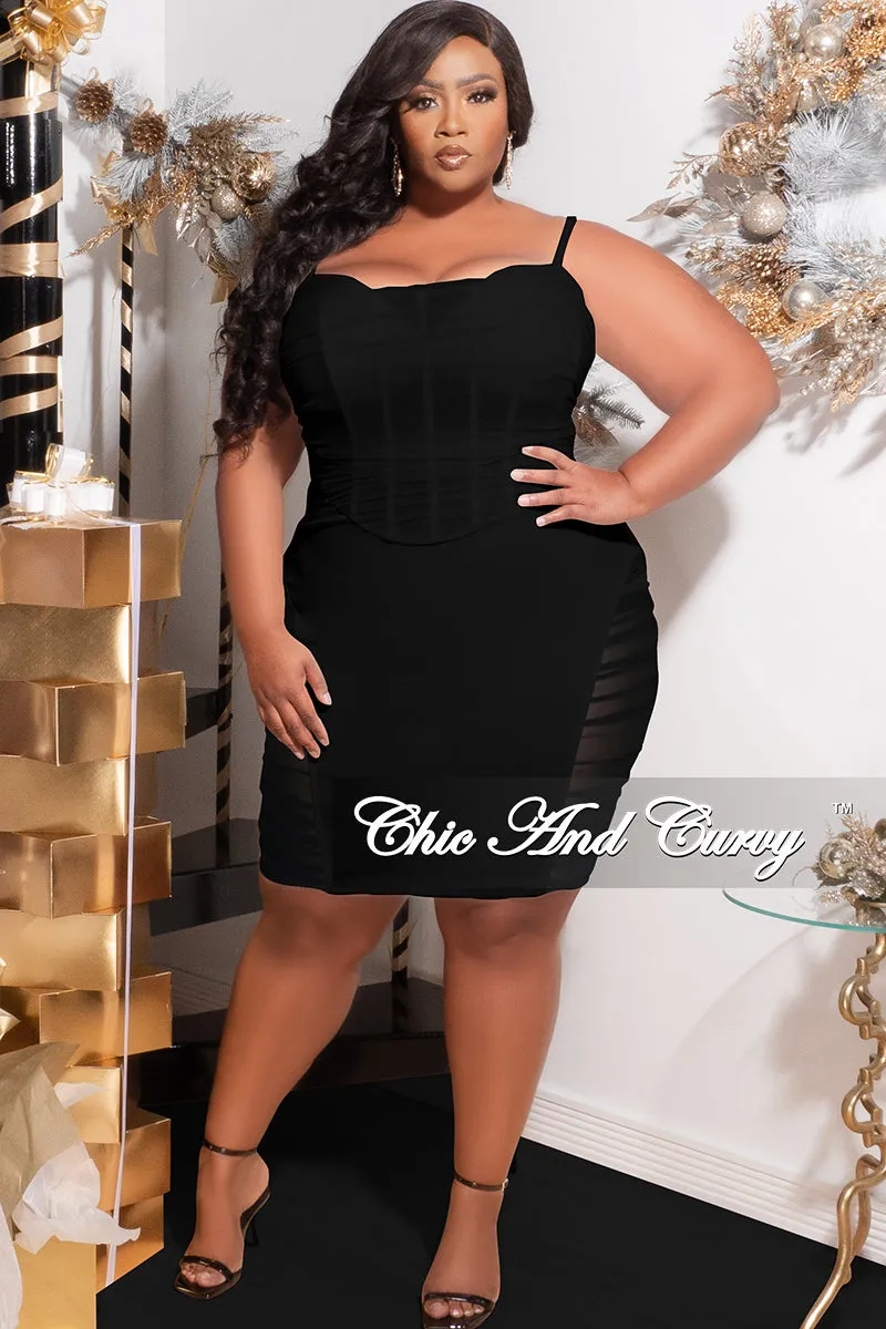 Final Sale Plus Size Sleeveless Midi Dress with Mesh Sides in Black