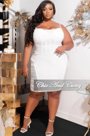 Final Sale Plus Size Sleeveless Midi Dress with Mesh Sides in Ivory Final Sale Plus Size Sleeveless Midi Dress with Mesh Sides in Ivory