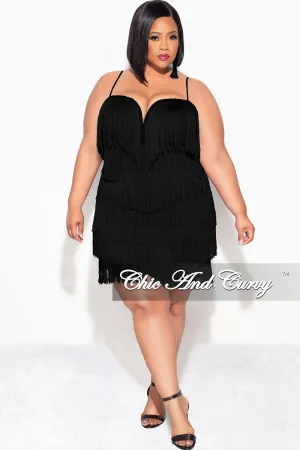 Final Sale Plus Size Spaghetti Strap BodyCon Fringe Dress in Black Final Sale Plus Size Spaghetti Strap BodyCon Fringe Dress in Black