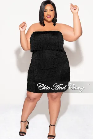 Final Sale Plus Size Strapless Fringe Dress in Black Final Sale Plus Size Strapless Fringe Dress in Black