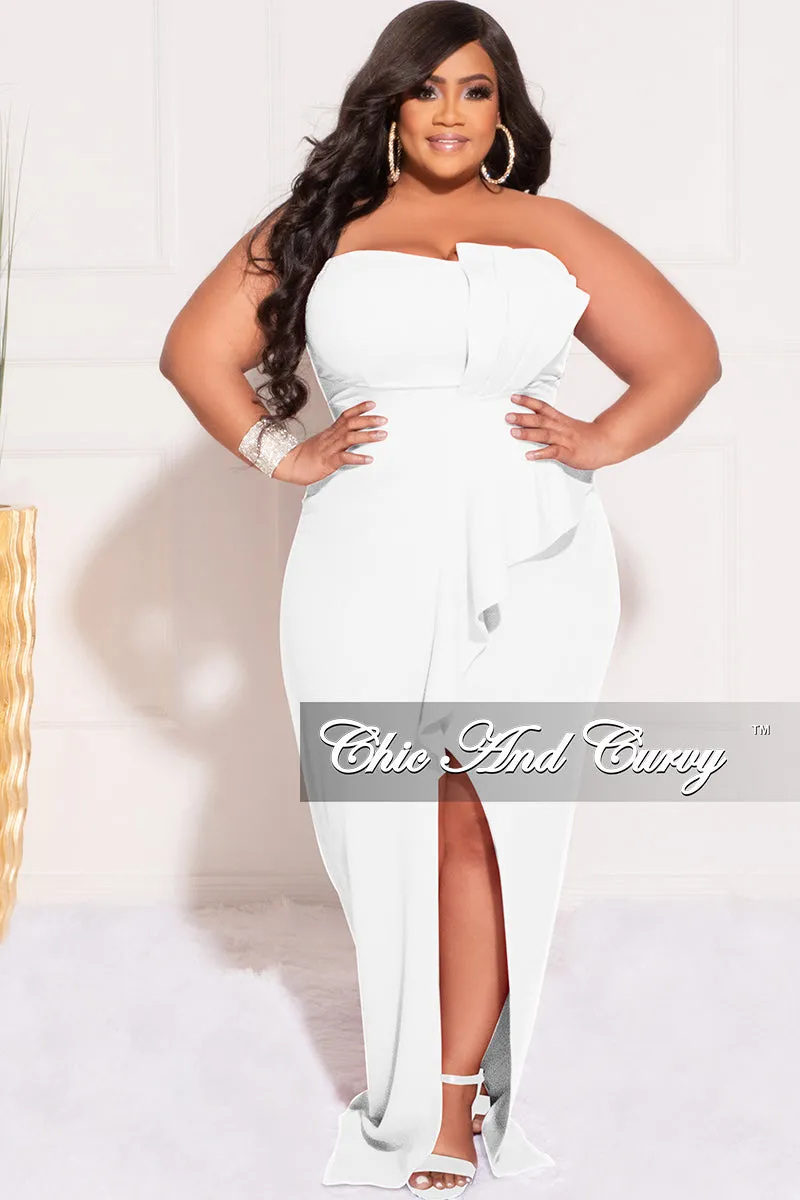 Final Sale Plus Size Strapless Pleated Ruffle Gown with Front Slit in Ivory