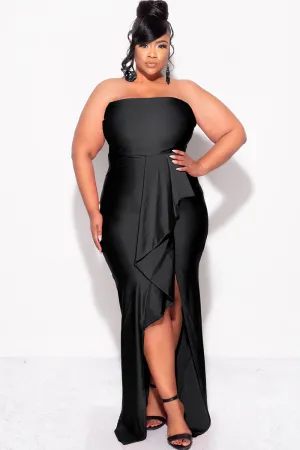 Final Sale Plus Size Strapless Ruffle Dress with Slit in Black Final Sale Plus Size Strapless Ruffle Dress with Slit in Black